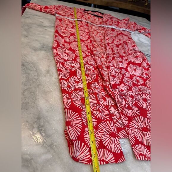 LOFT Red White Firework Print Long Open Duster Kimono Coverup. Size XS/S - Picture 10 of 11